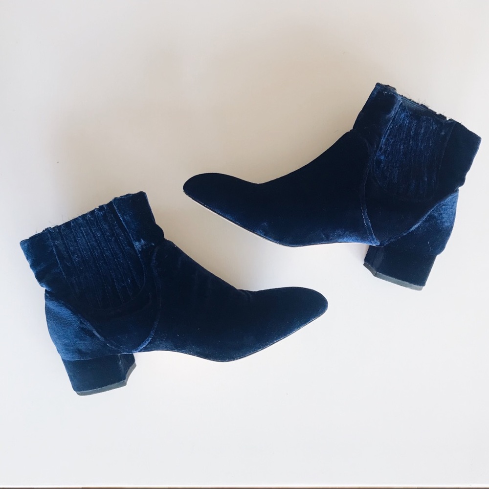 Anthro Madison Harding Blue Velvet Ankle Boots